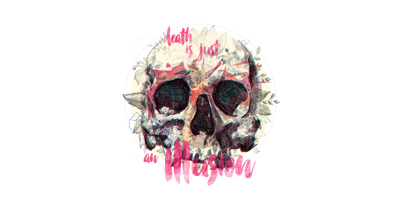 skull drawings sketch illustrations watercolor typo lettering