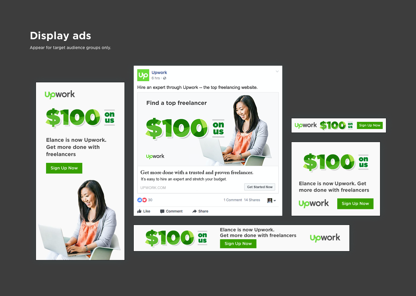 Email display ads landing page Responsive acquisition campaign $100 components Web mobile