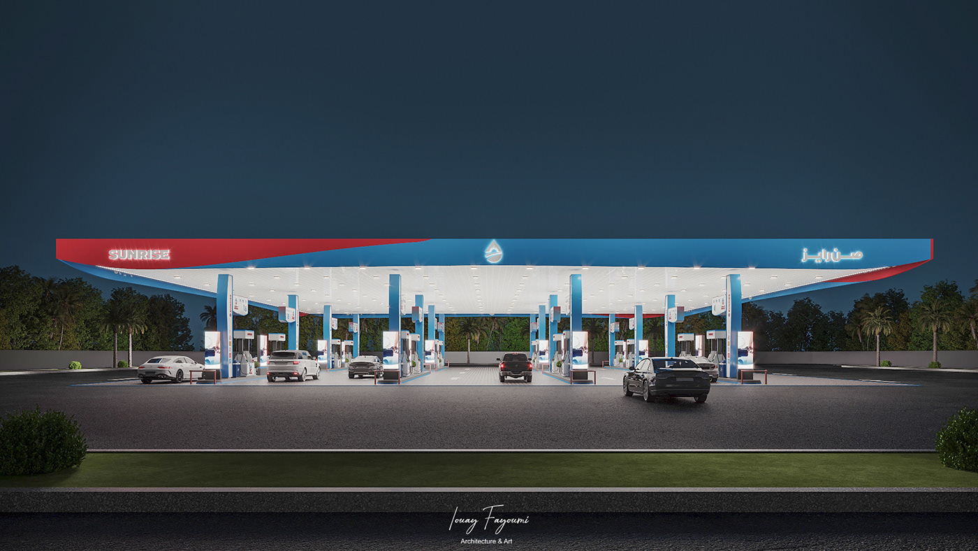 archviz fuel gas station identity Logo Design petrol petrol station visualization محطة