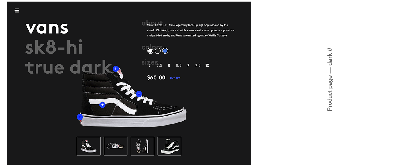 Vans sneakers shoes Product Page design UI ux interactions animations shop