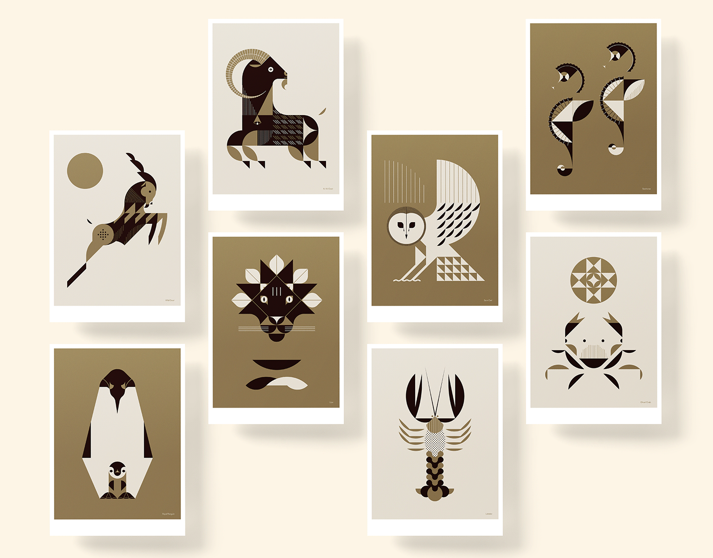 Golden animals, series of animal illustrations.
