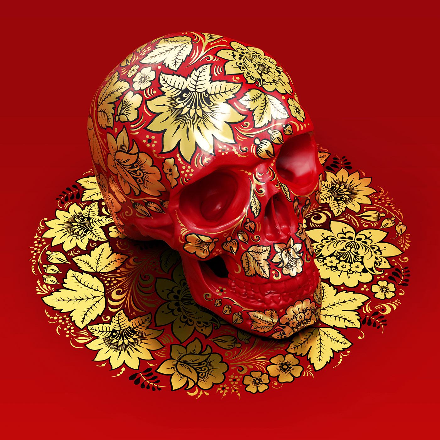 Dia De Muertos Gorodets gzhel North-Dvina Zhostovo mezen Khokhloma folk skull print