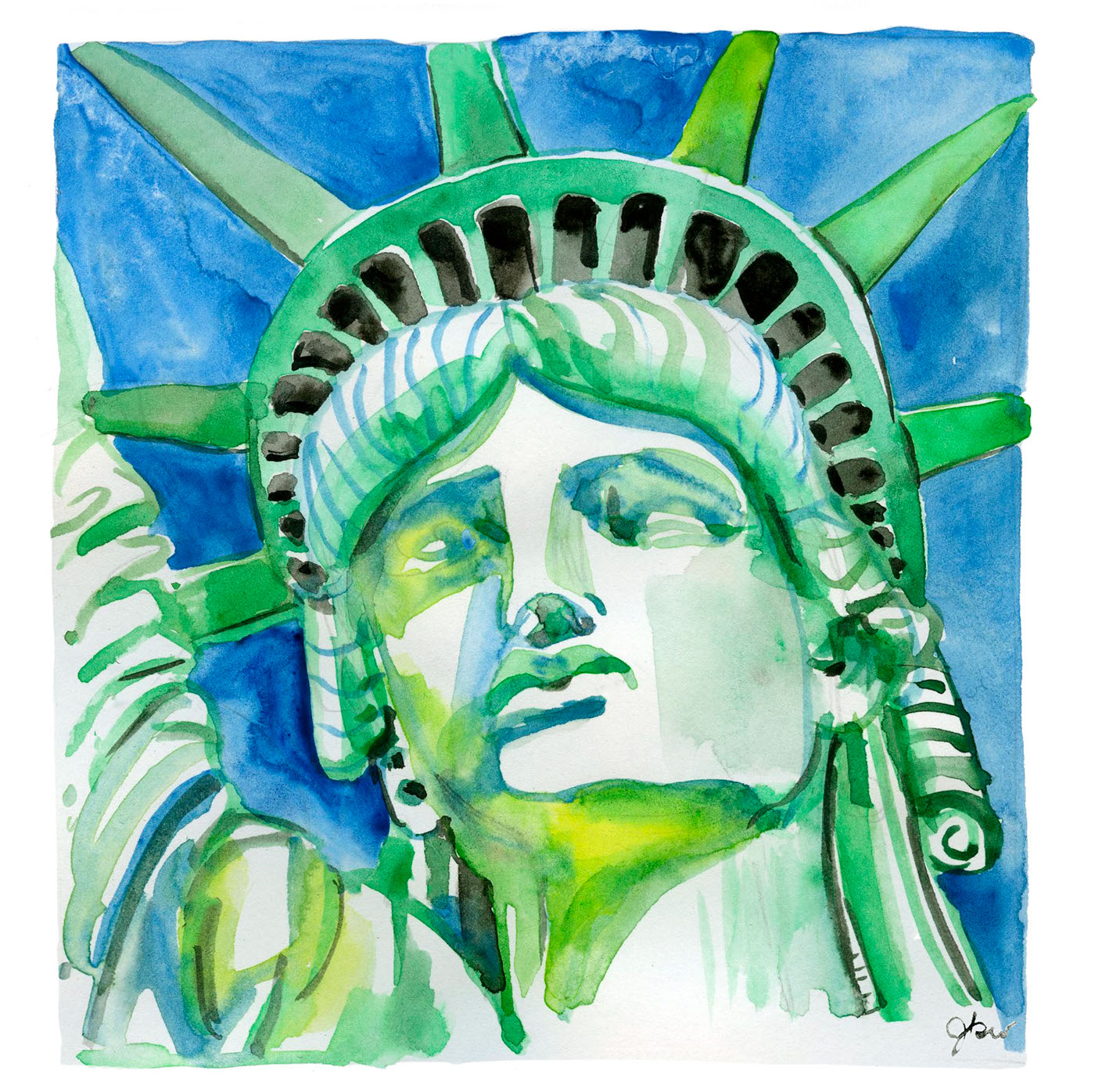 lady liberty protest art statue of liberty immigrant rights Political Art feminist art watercolor portrait American in Paris