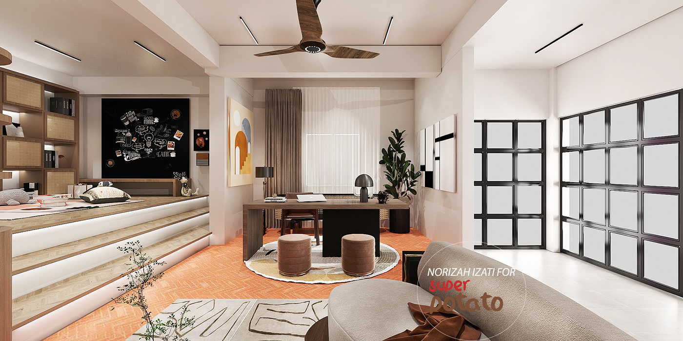 3D 3DDesign consturction design Freelance Interior interior design  interiors renovation Studyroom