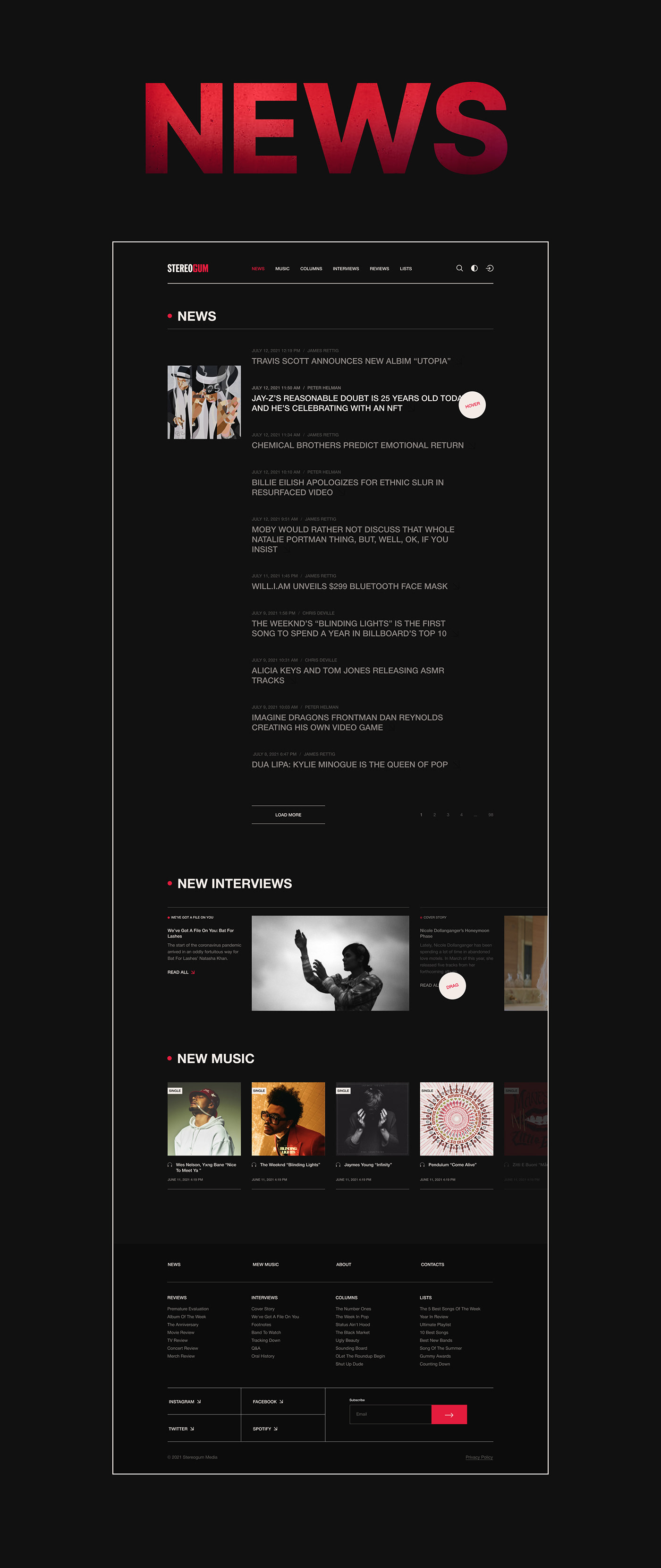 Blog Michael Jackson music news pink floyed redesign UI ux Web Design 