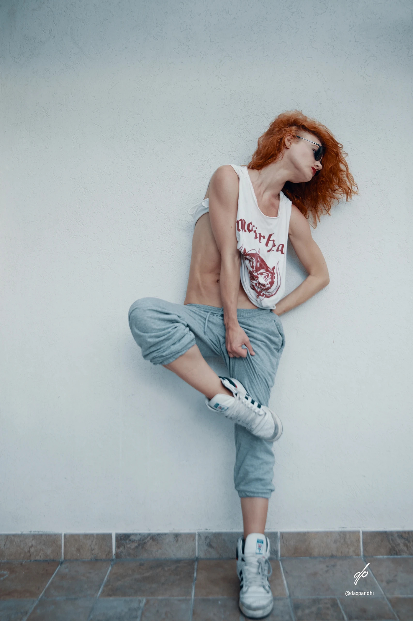 woman redhead glasses motorhead tshirt photoshoot portrait editorial Fashion 