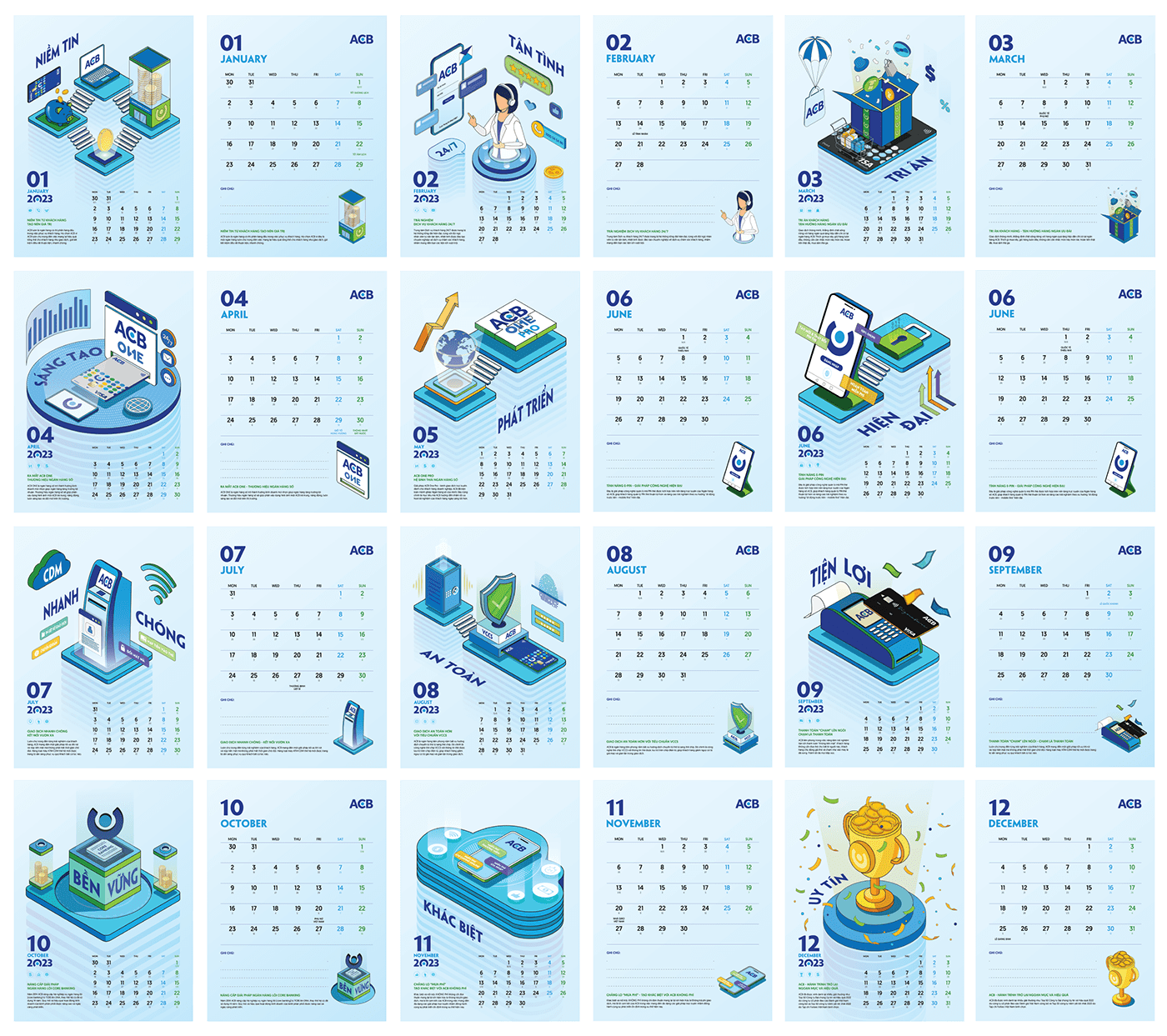 ACB bank Bank calendar calendar 2023 calendar design calendar isometric Isometric