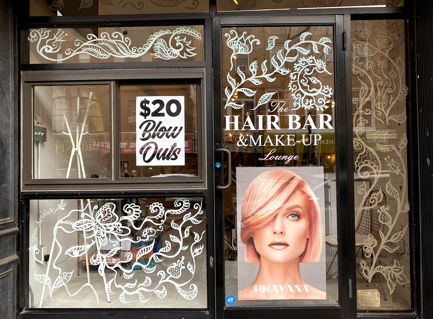 Brooklyn cursive decoration decorative Floral design Hair Salon painting   papercut window painting windows