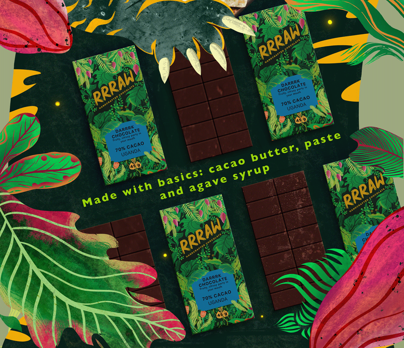 chocolate floral graphic design  ILLUSTRATION  jungle Packaging pattern product design  Tropical wildlife
