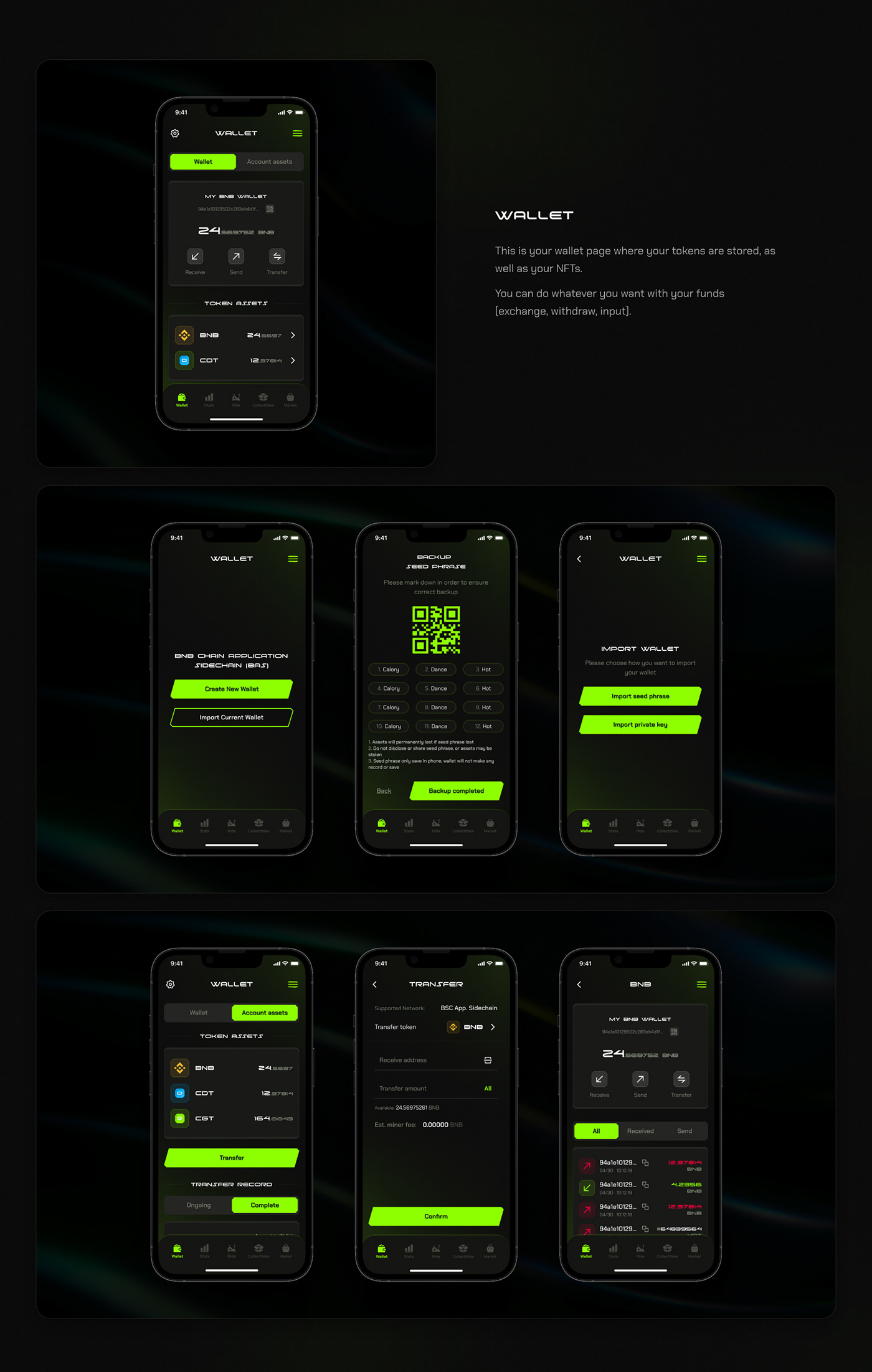 app design Bike crypto dark fitness Mobile app user interface ux/ui web3 спорт