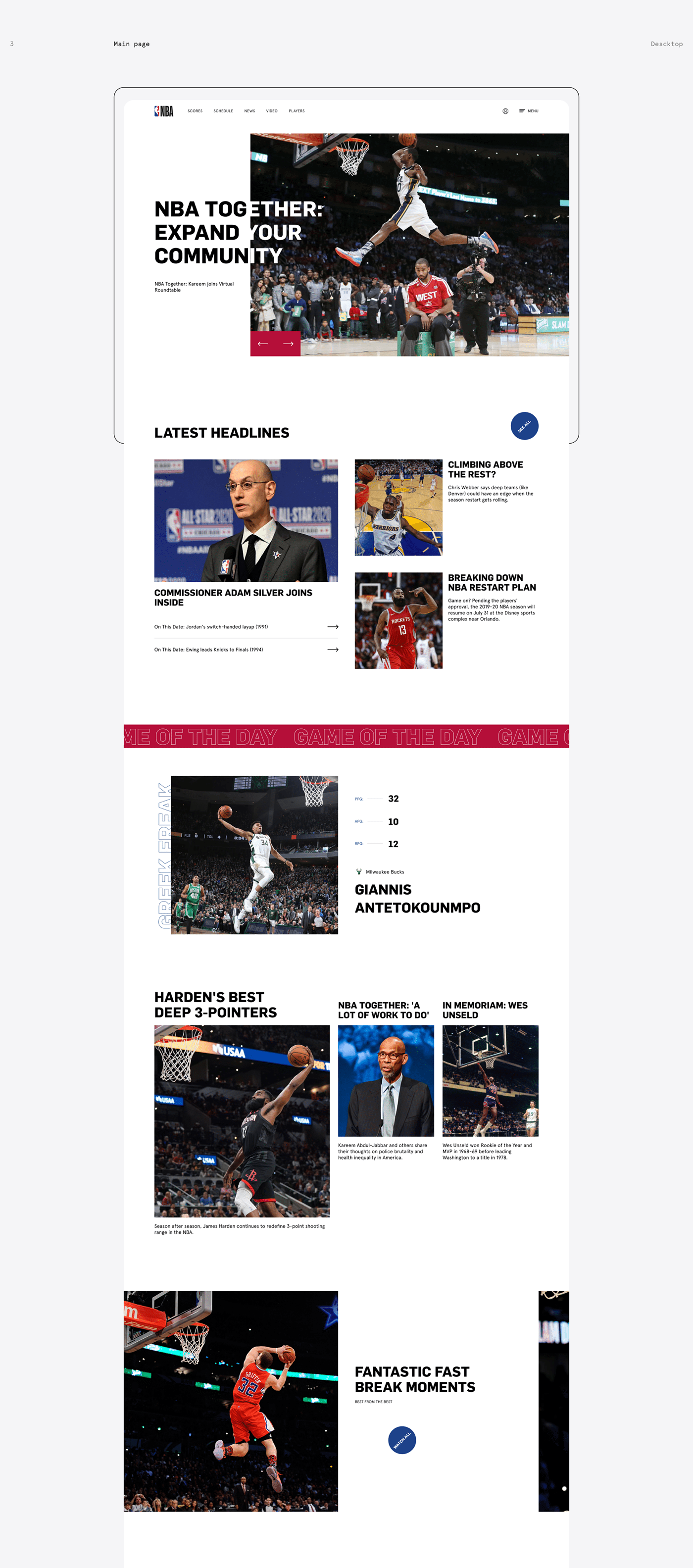 concept NBA sport Website redesign UI ux Webdesign grid typography  