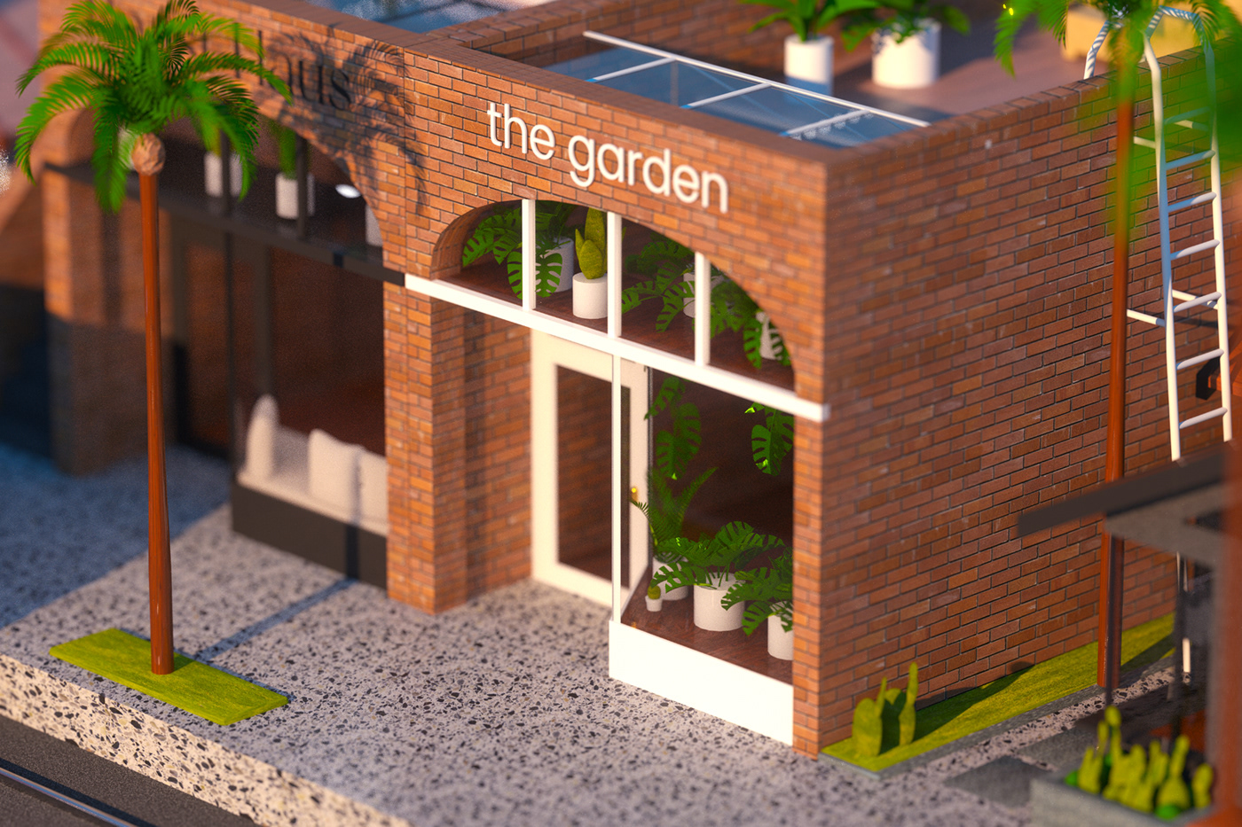 3D render of a plan store in a brick building