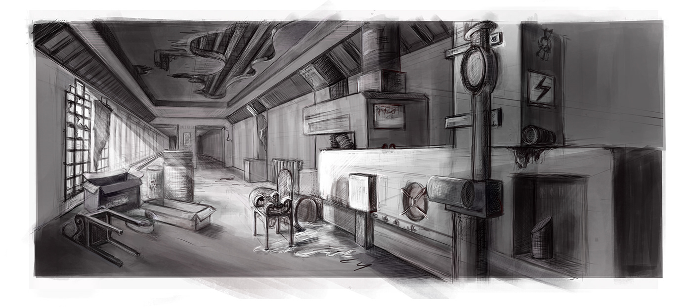 abandoned places Digital Art  artwork sketch Drawing  concept art black and white photoshop factories