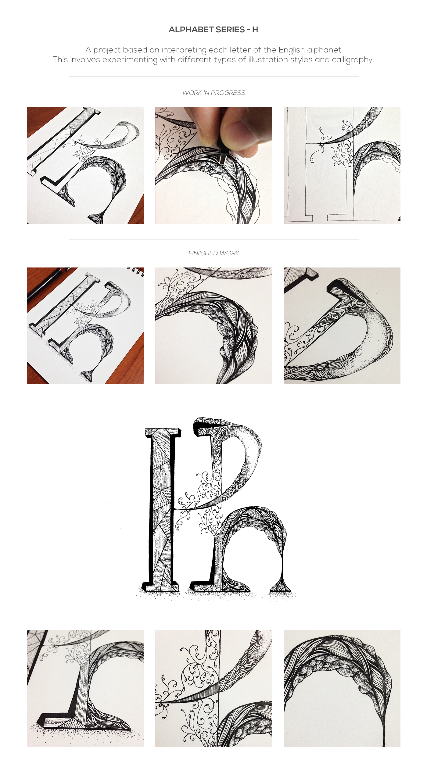 HAND LETTERING stippling Rotring ink pen alphabet series lines intricate India