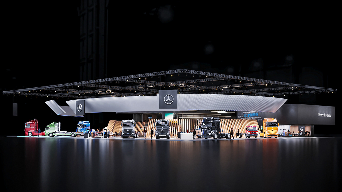 mercedes mercedes-benz fenatran Stand Exhibition Design  rendering corona render  3ds max Truck 3D