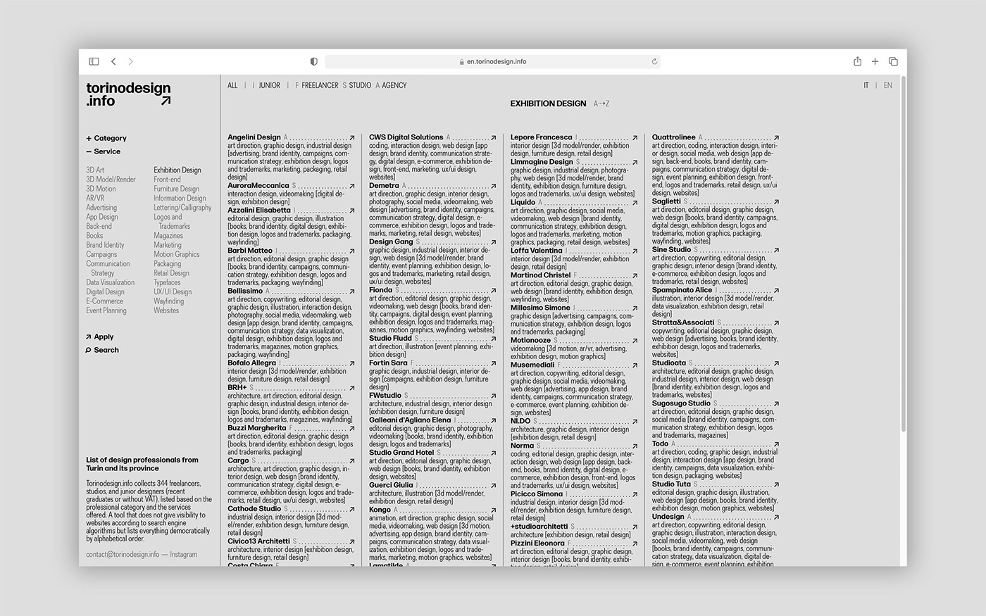 app architect Archive database design gray list Phone book torino Website