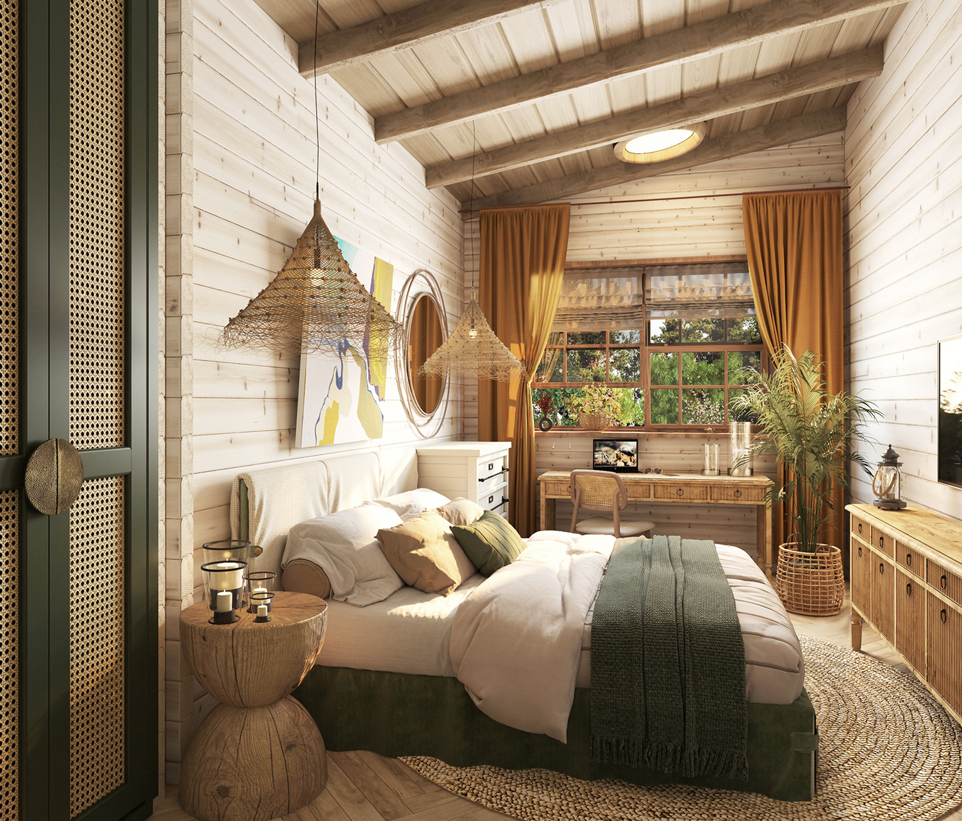 bed interior design  Nature Nature House Provence visualization Wood bedroom wooddesign