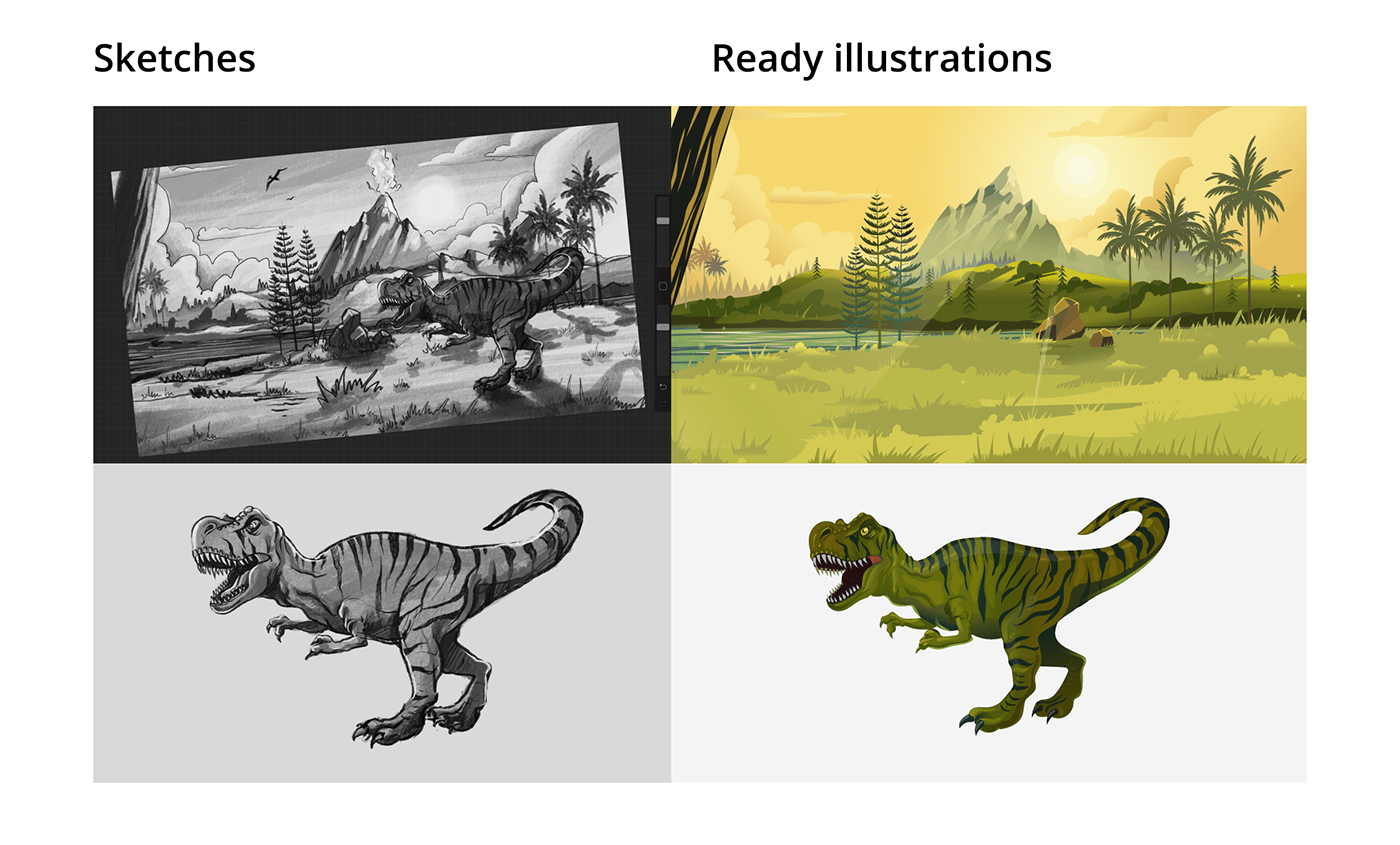 2D background Dinosaur Game Assets ILLUSTRATION  Landscape prehistoric Procreate sketch vector