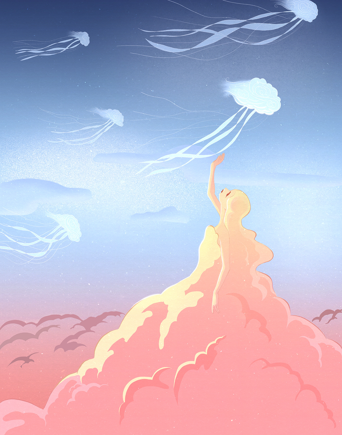 clouds digital illustration dreamy fantasy ILLUSTRATION  jellyfish Procreate SKY Tannie Smith whimsical