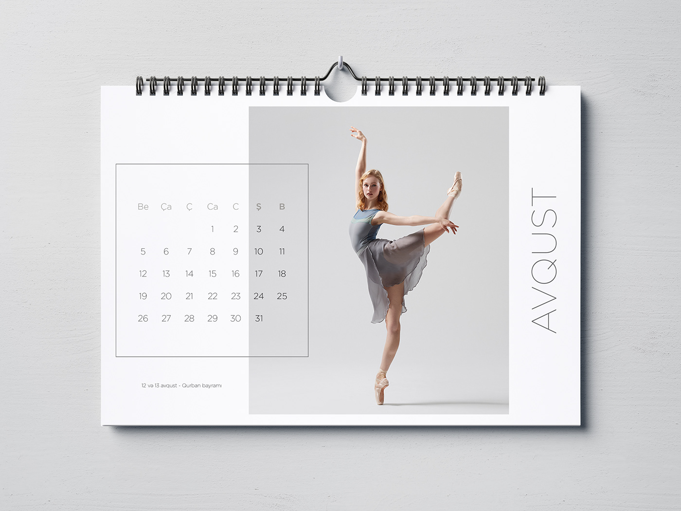 calendar design minimalist minimalizm White DANCE   dancer ballet ballerina ballerino