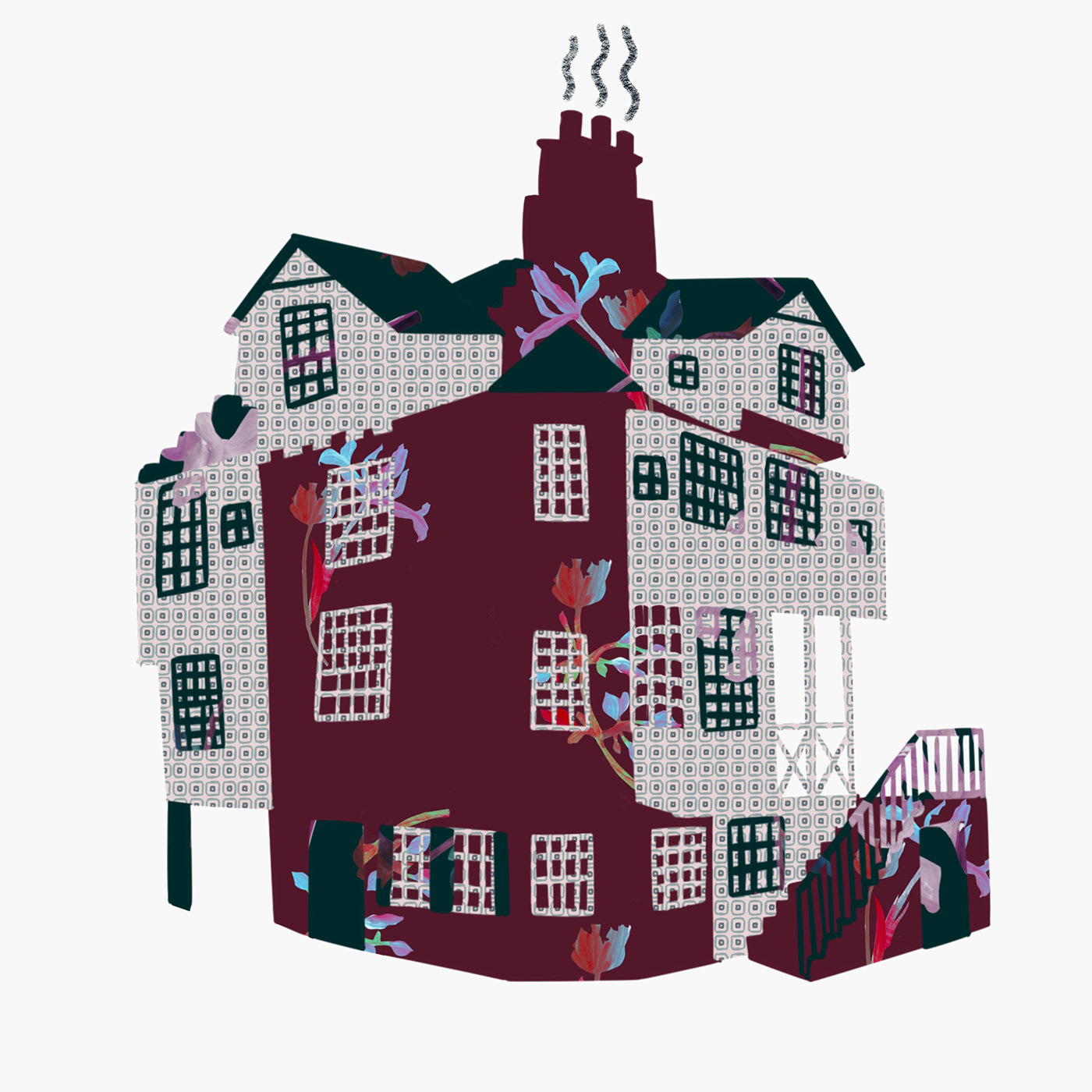 folk patchwork FolkART Drawing  editorial Story telling artwork house scotland John knox house