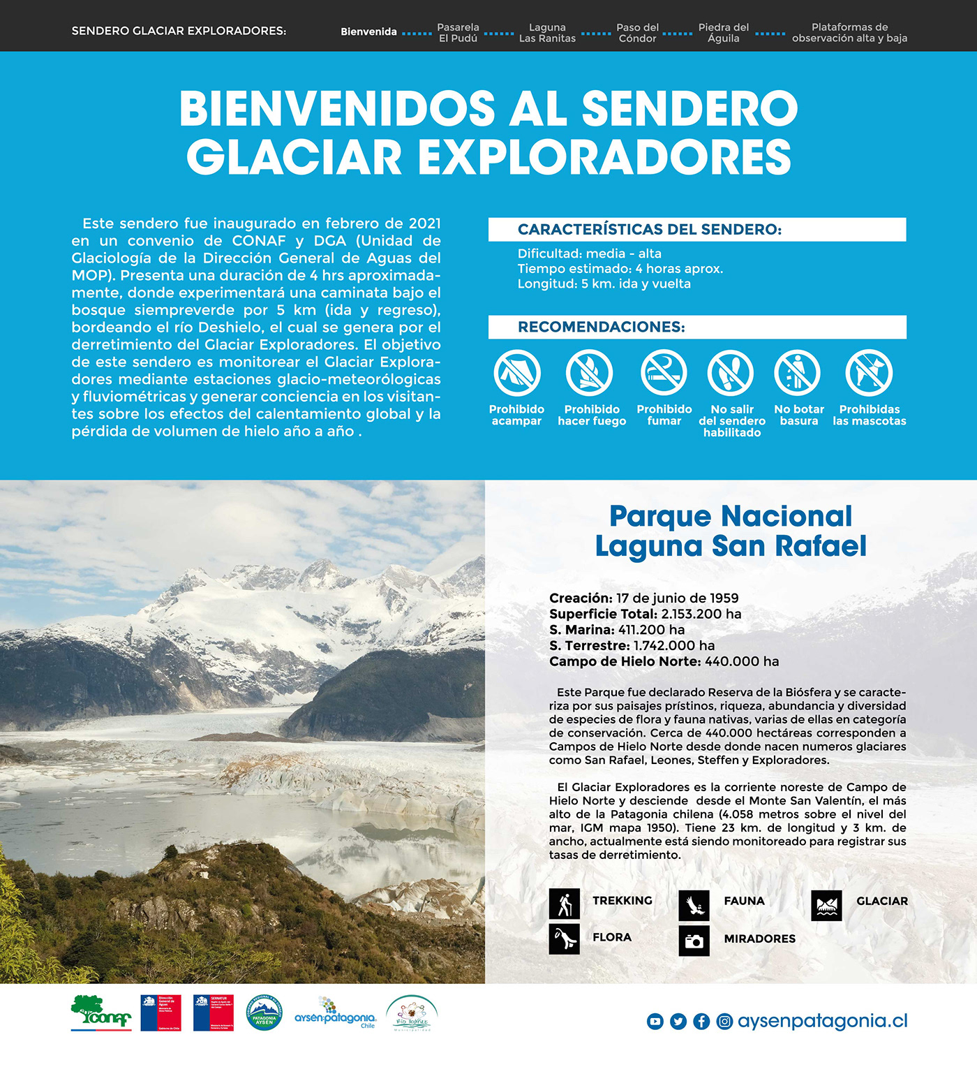 aysen  diseño gráfico glaciar infografia infographic naturaleza parque nacional patagonia señaletica senderismo