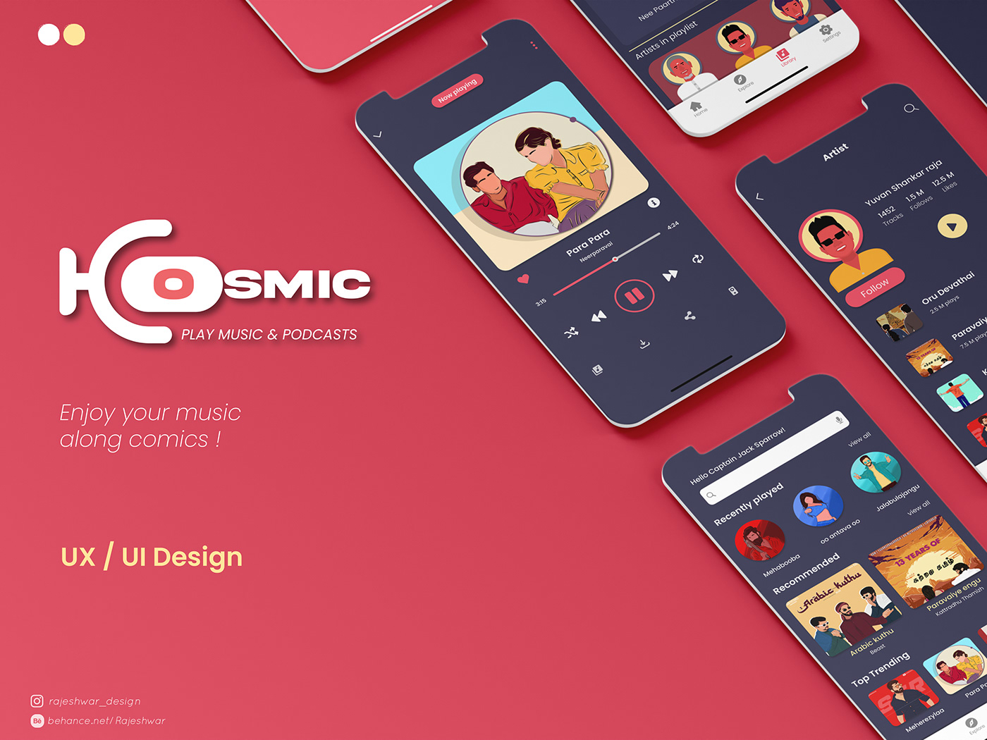 music music player app ui design comic design Mobile app Music Player podcast song UI/UX
