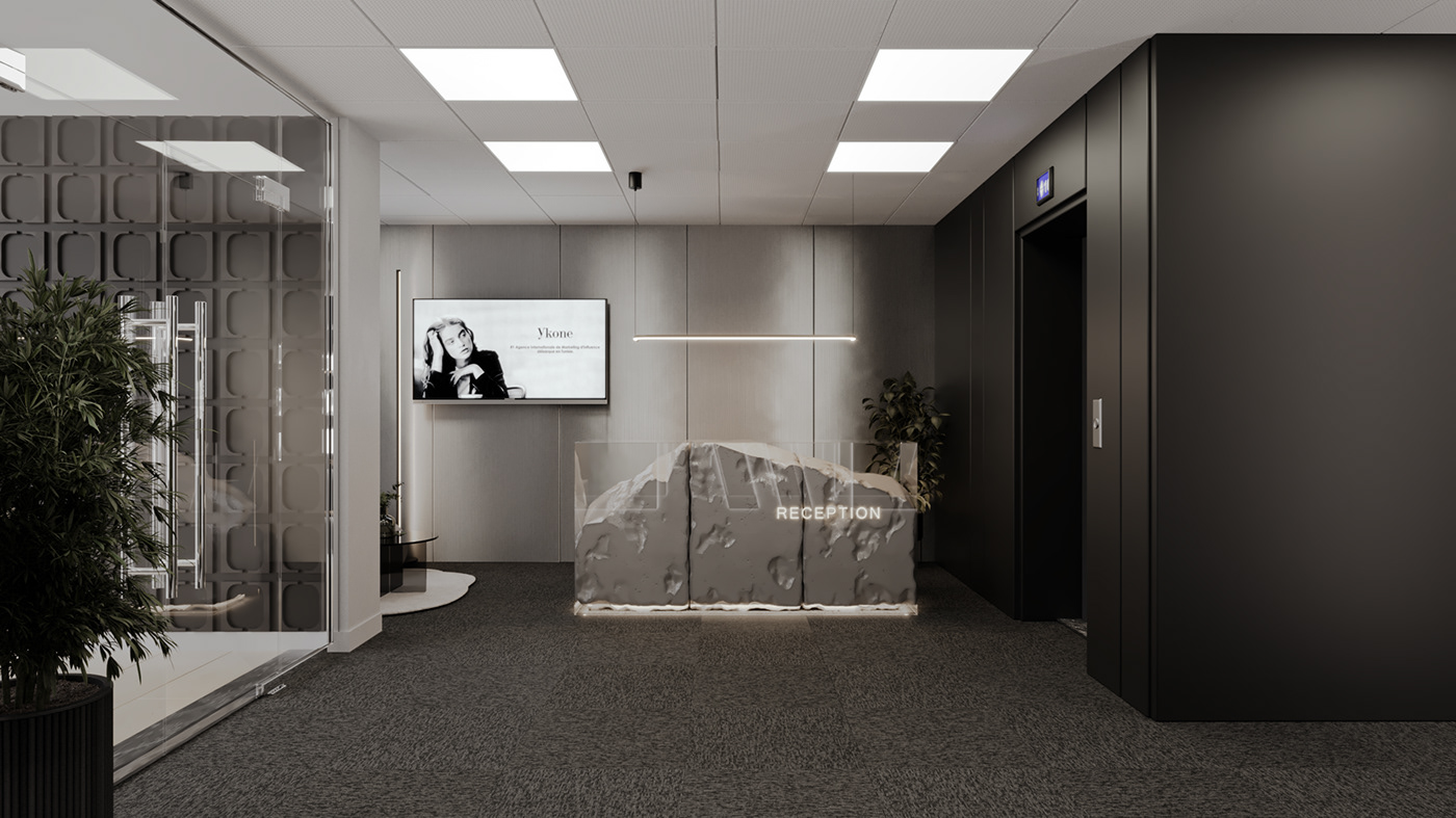 Office reception desk design interior design  Lobby modern 3D 3ds max black and white