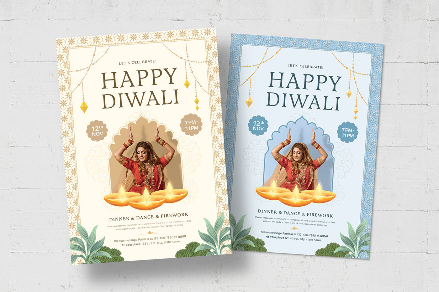 Diwali India indian festival flyer poster Layout template Diya divali