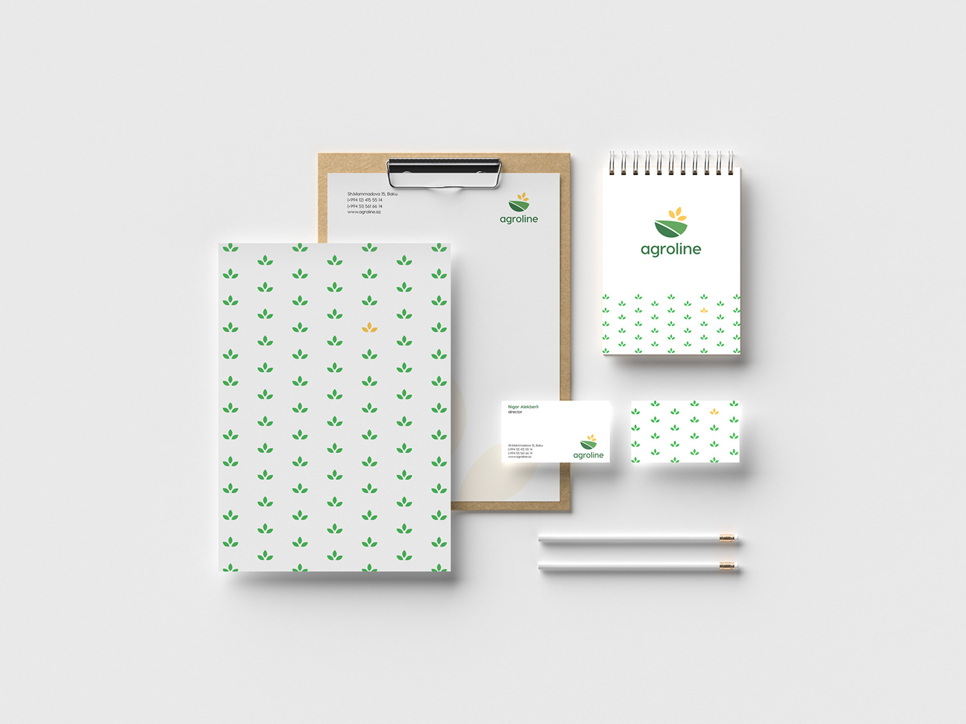 Agro logo branding  clean green Mockup business card graphic design 