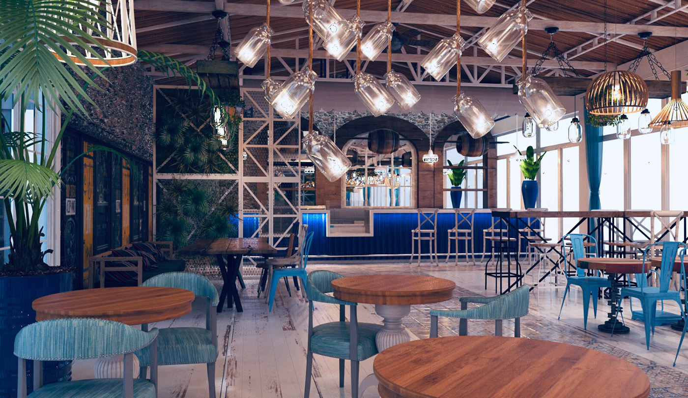 3ds max vray cafe Interior restaurant coastal design