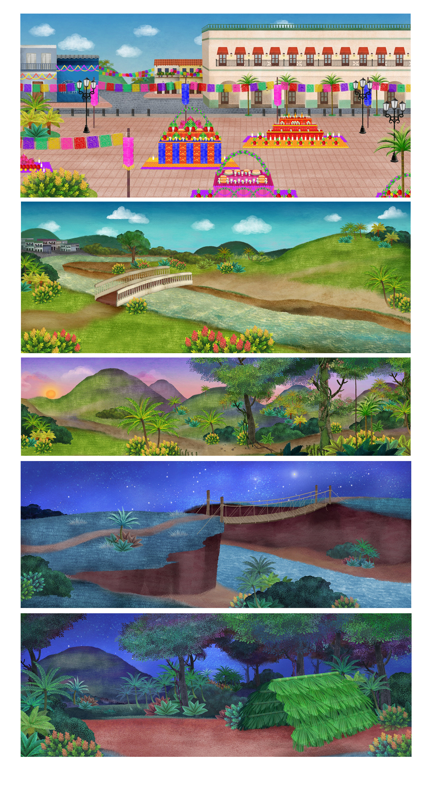 Paka Paka la vuelta en cuento characters children illustration cartoon ilustration ilustración para niños acuarela vegetación paisajes dibujos animados creativo watercolor