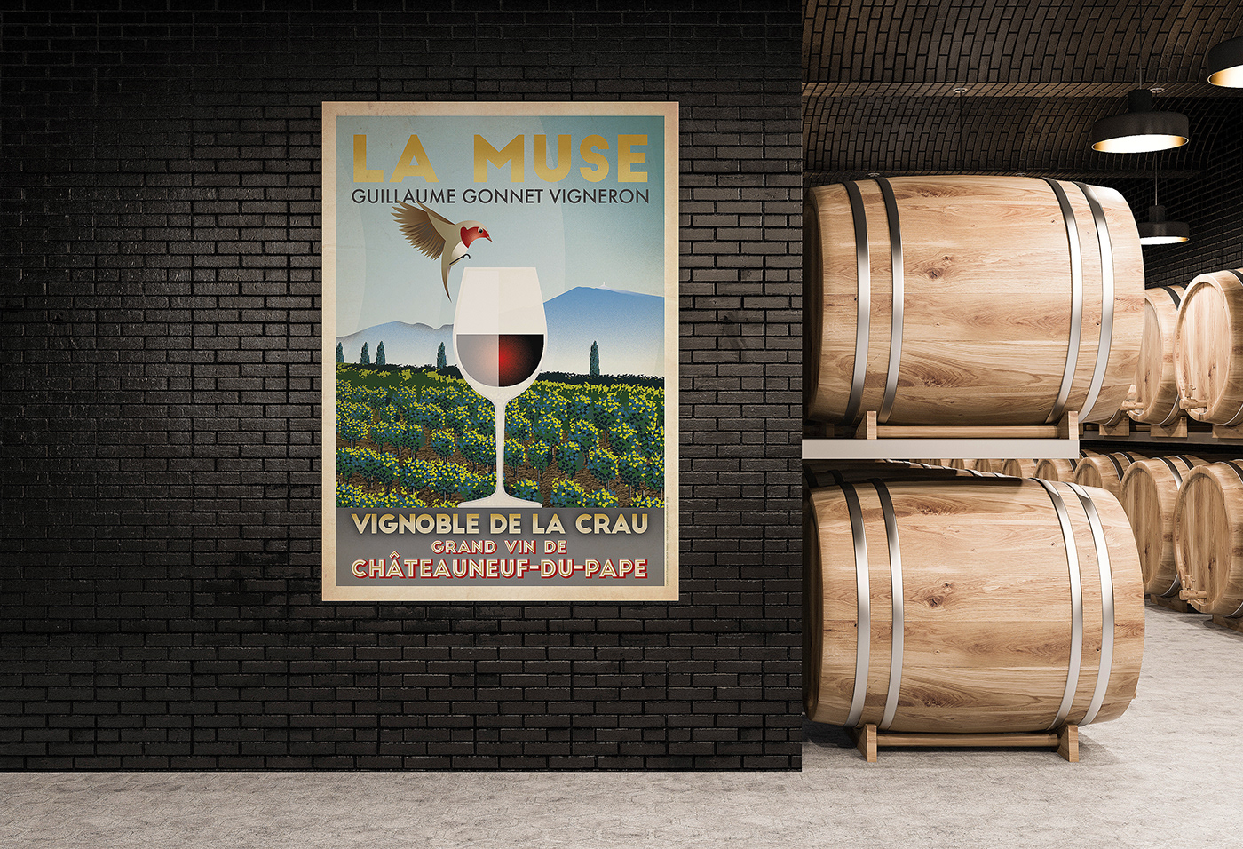 vintage poster wine vineyard Retro ILLUSTRATION  graphic design  affiche vin france