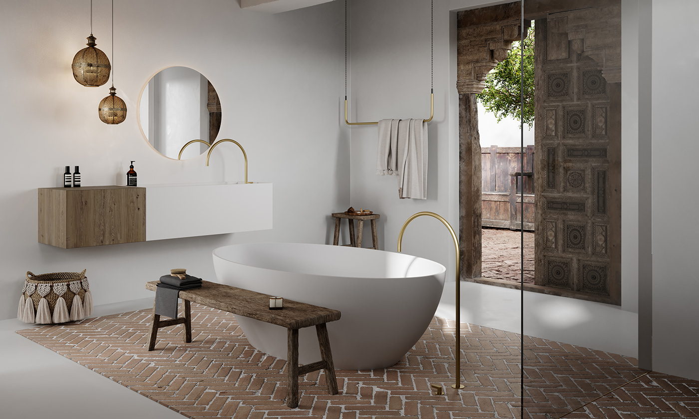 bathroom brand branding  CGI gold Interior Morocco Render visualization White