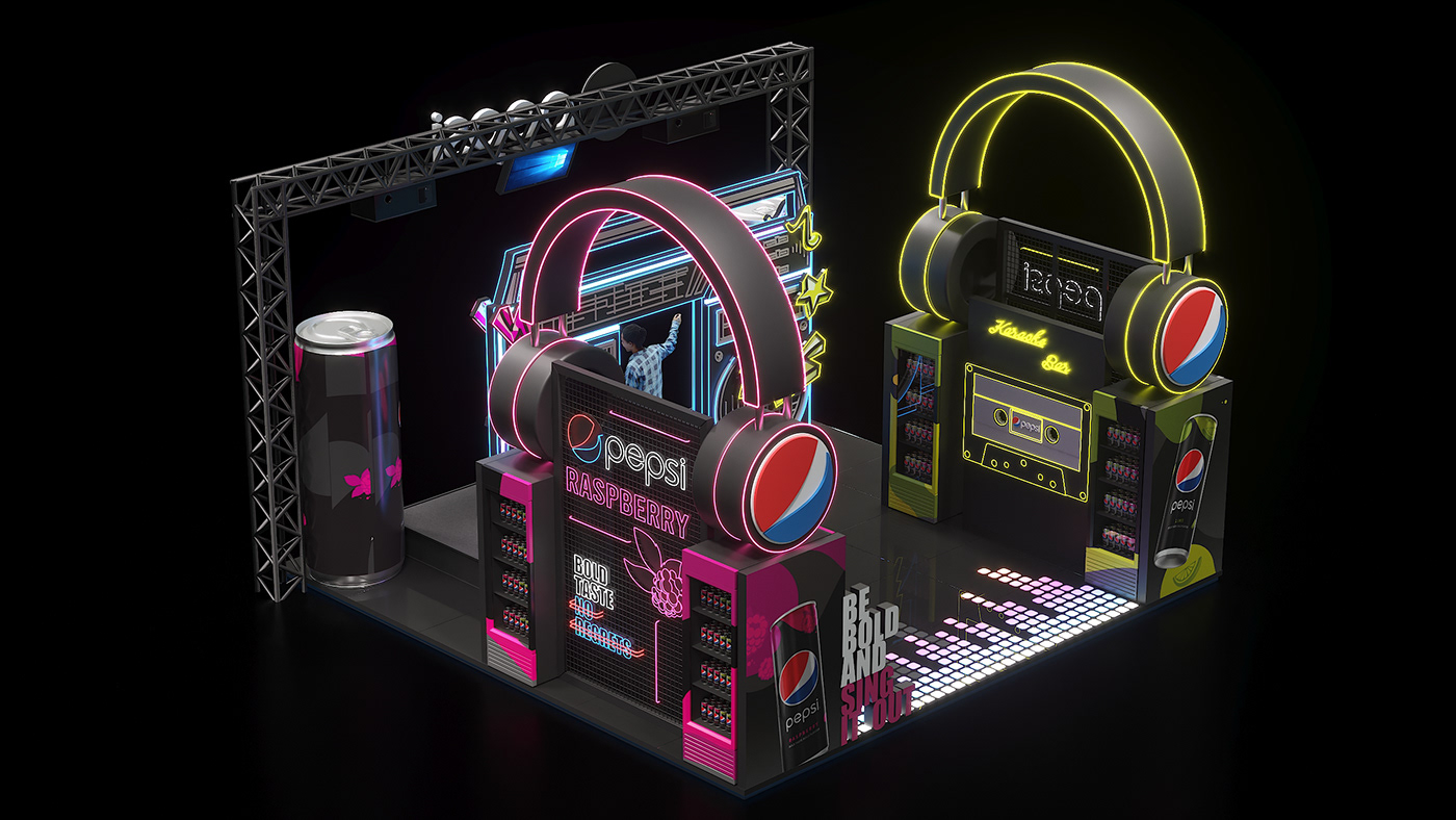 3d design art black booth disco lime and raspberry music neon pepsi activation