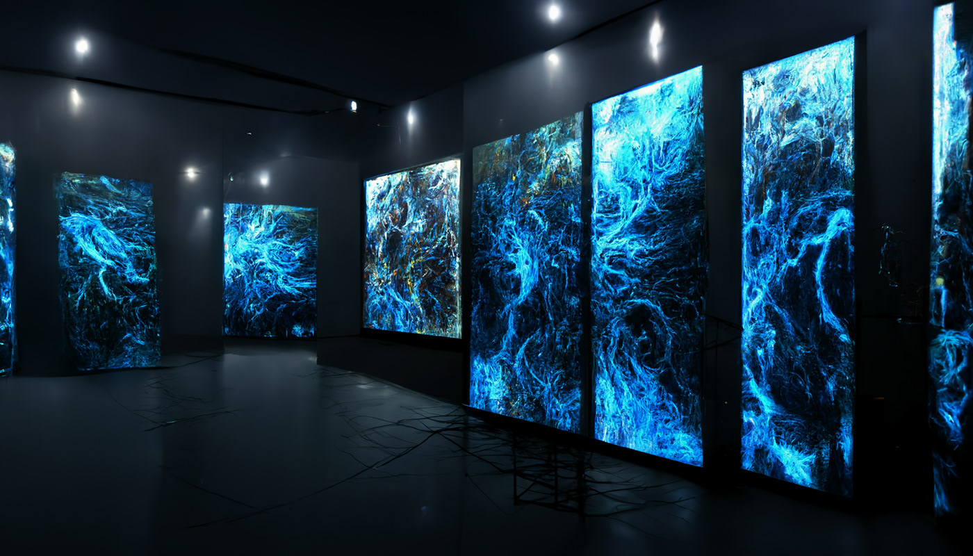 3D ai data visualization generative art new media art visual design symbiosis fluid