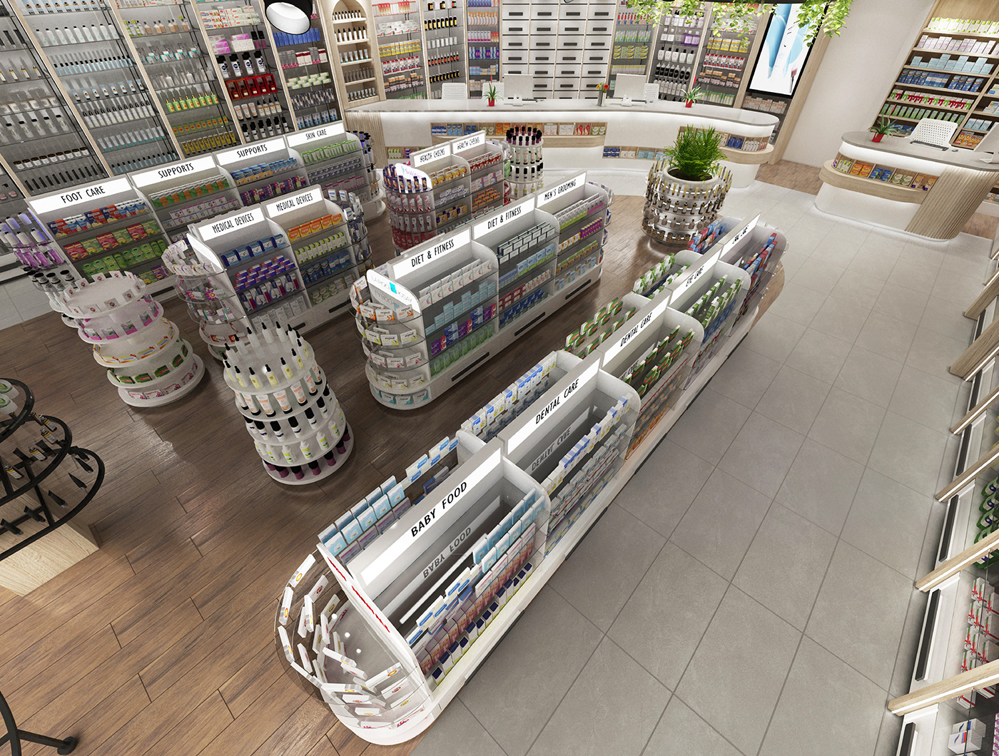 Interior architecture visualization modern brand identity visual pharmacy design pharmacy medicine hospital