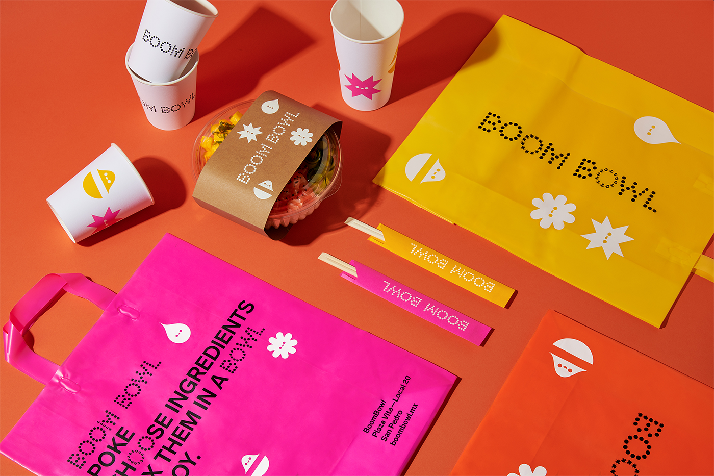 anagramastudio poke pokebowl boombowl Packaging take-out Food  Icondesign typography   branding 