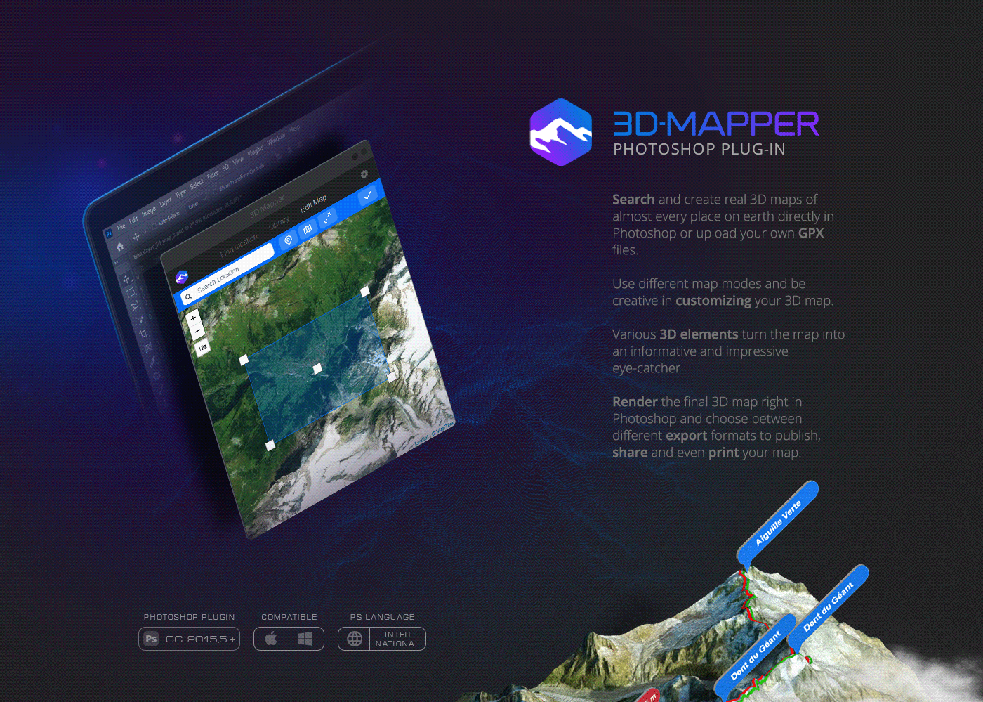 3D-map-generator Extension map photoshop plugin 3d photo 3D-Print Elevation GPX heightmap