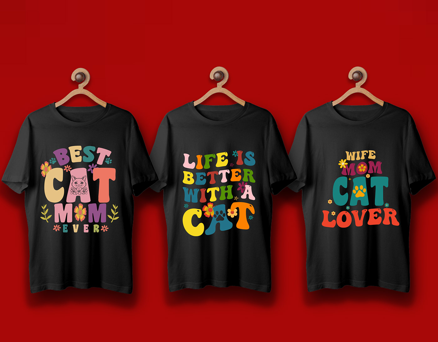 Retro wavy, Groovy pet lover, cat lover T-shirt Design.
