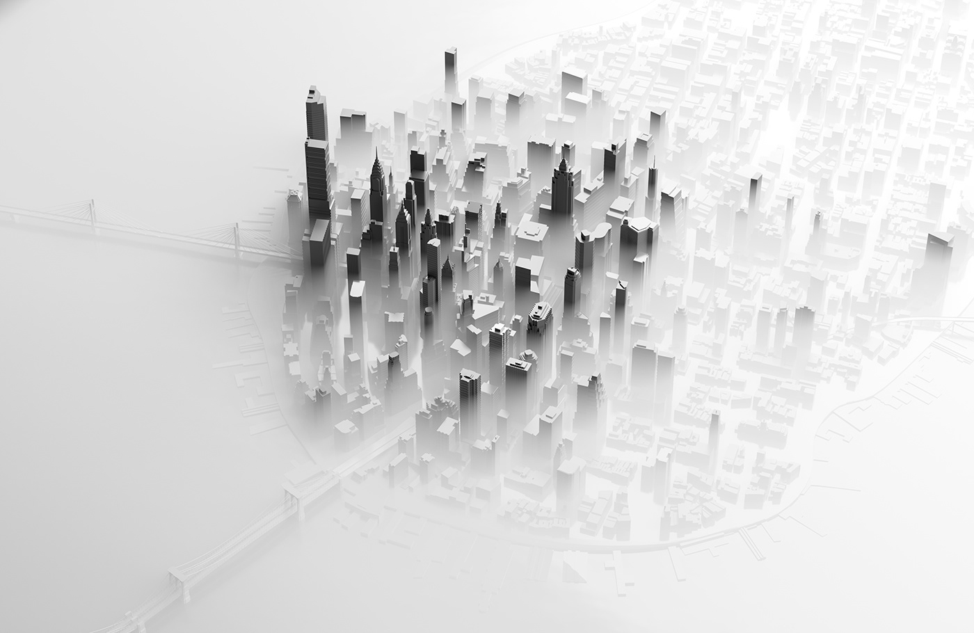 city mist smog cloud map New York blender Low Poly 3D panorama