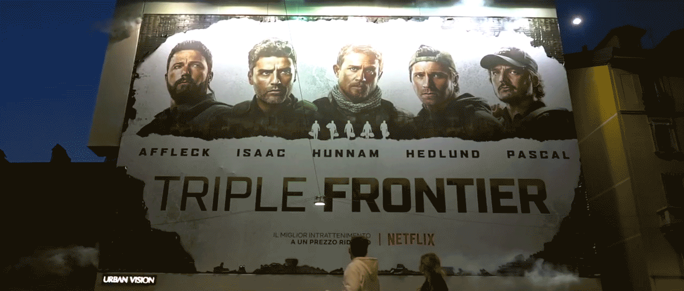 Netflix triple frontier OOH Ambient milan fire beef pedro pascal Advertising  stunt