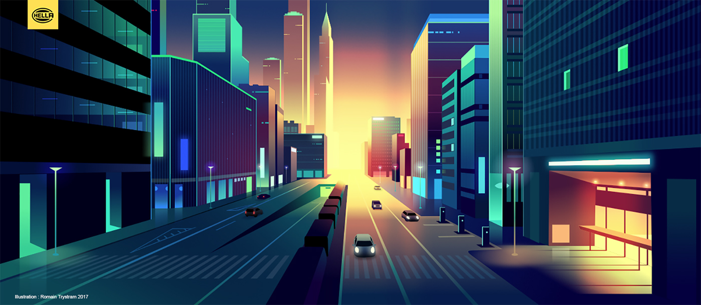 ILLUSTRATION  Event Cars vector Affinity colours light night city mobility