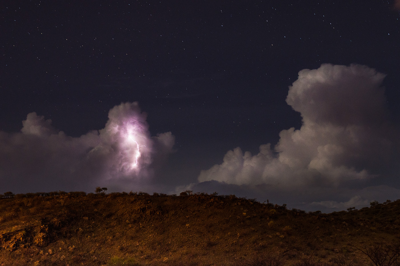 lightning storm Namibia night clouds rain stars Nightsky Landscape