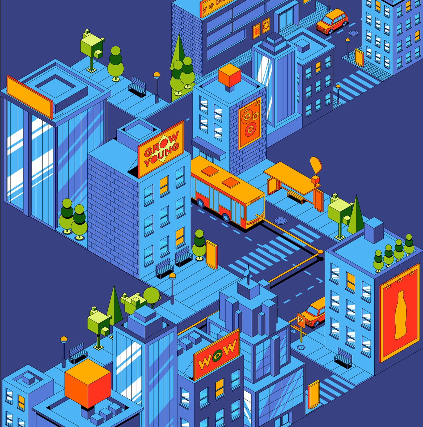 3D adobe city colorful community connected graphic design  ILLUSTRATION  Illustrator Isometric