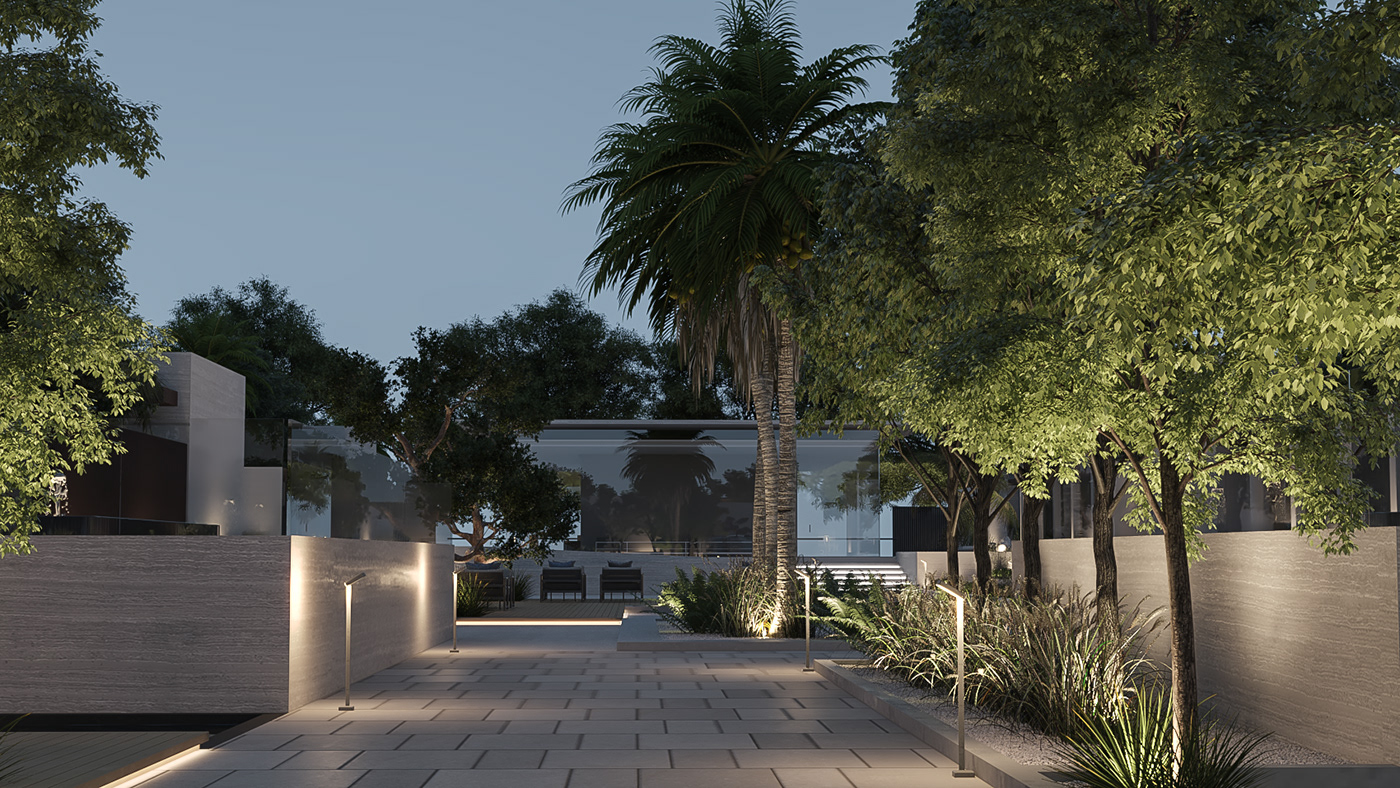 Landscape Outdoor resort plants green Villa exterior visualization architecture lighting