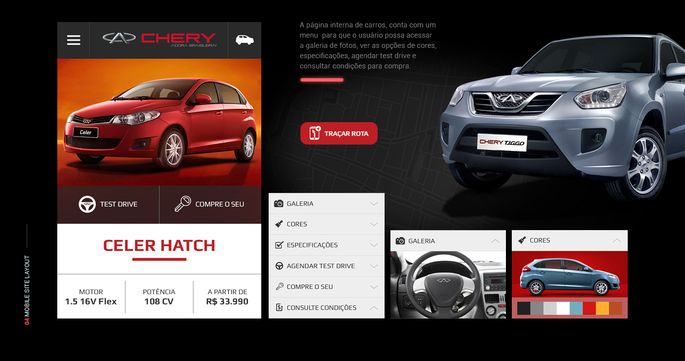 Adobe Portfolio chery Cars UI mobile site Site Mobile app mobile Chery brasil