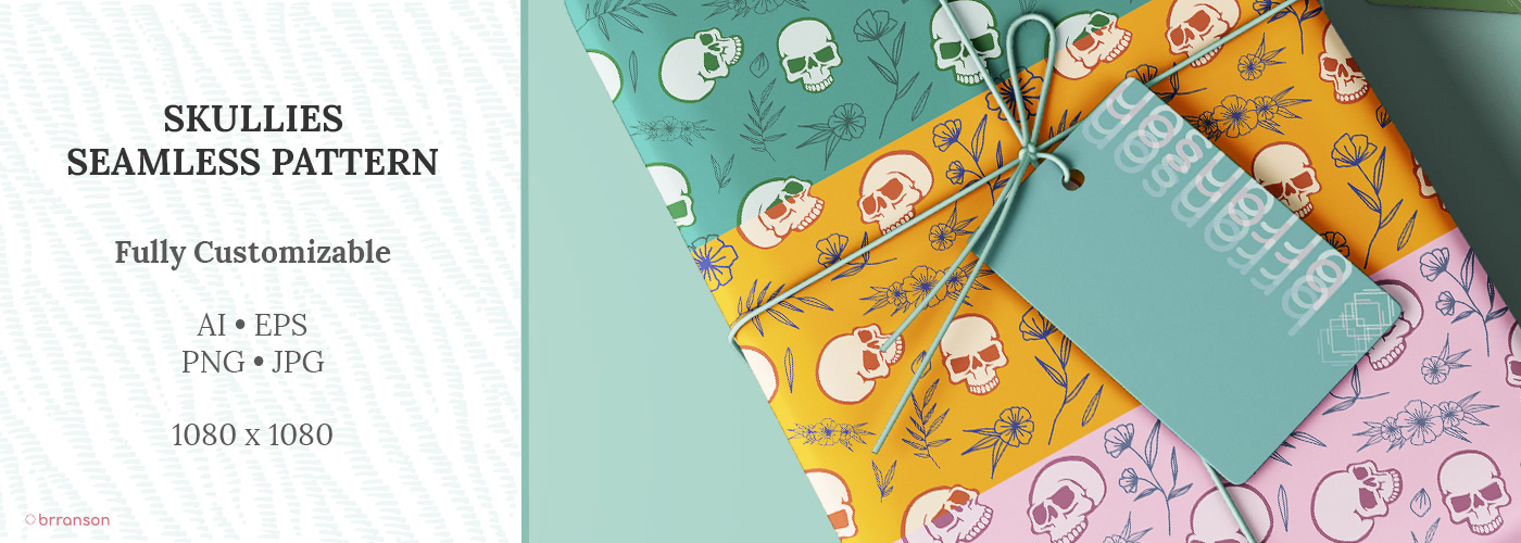 chic colorful Flowers foliage Halloween pattern seamless skulls spring