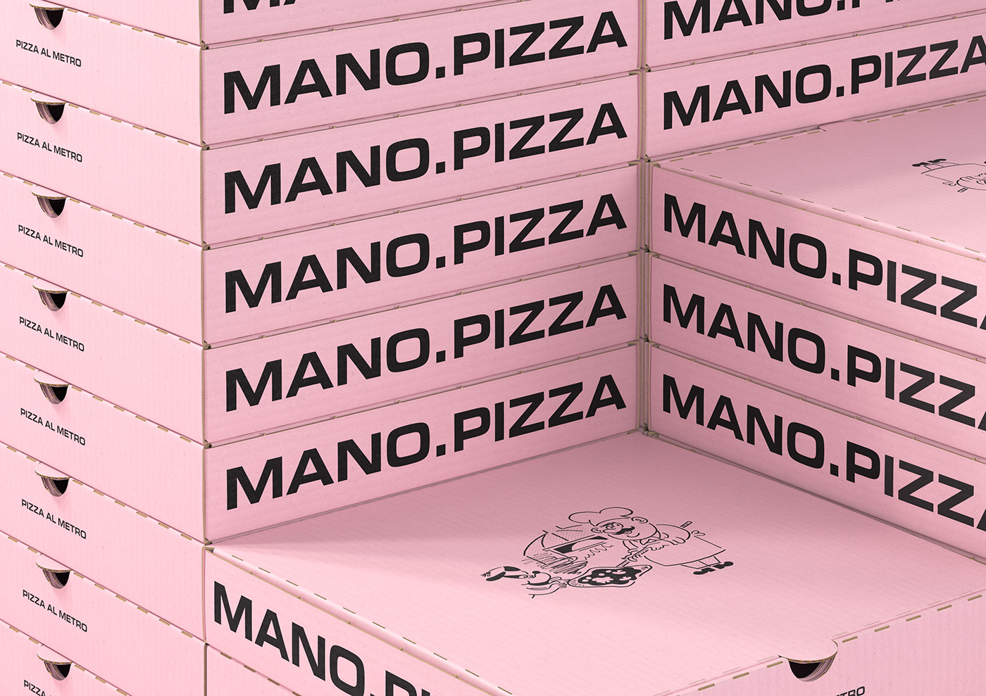 Packaging Pizza pink carboard recycle branding  italian neopolitan logo norway