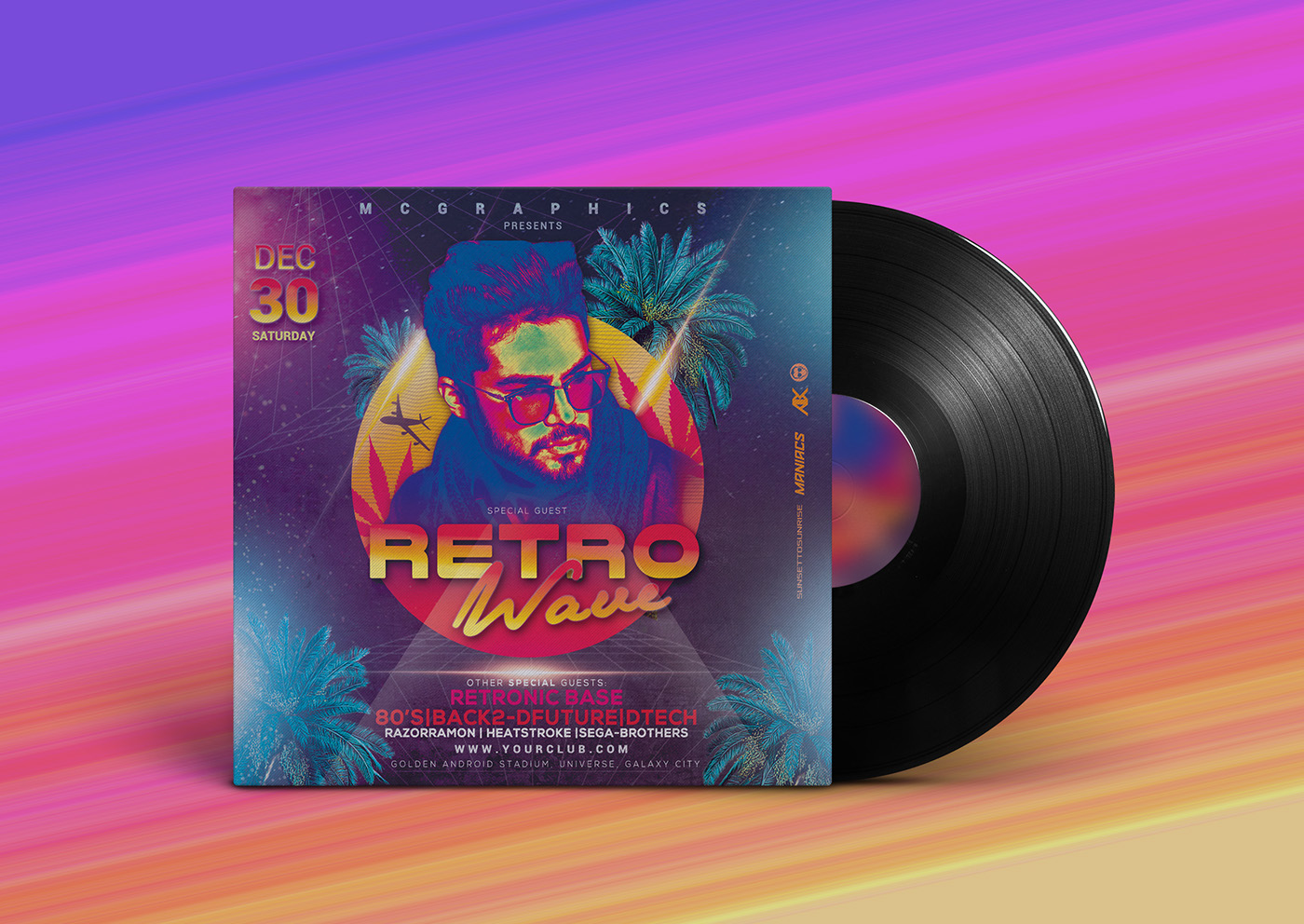 adobe photoshop techno Retro electro 80s edm music color flyer